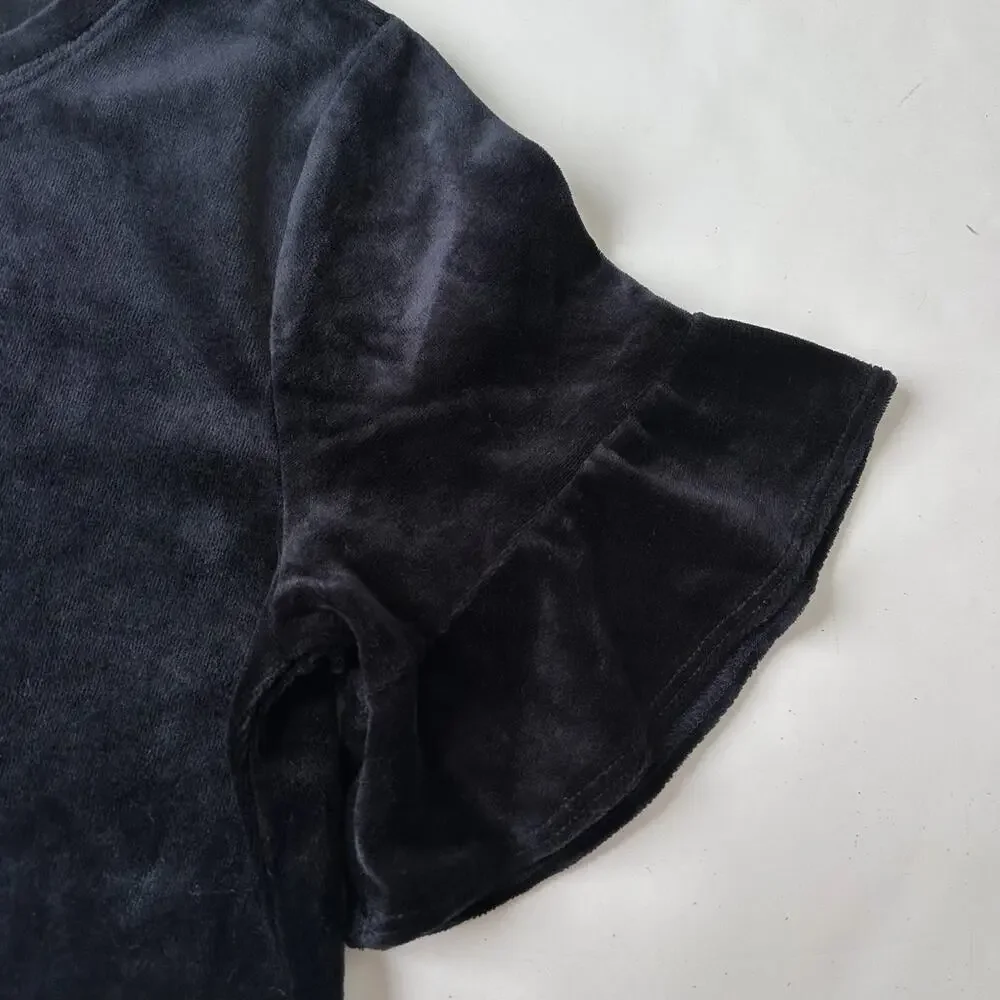 Abercrombie Black Velour Ruffle Sleeve Top - Size 11/12